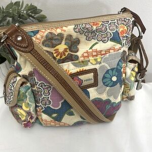 🔑 Fossil Retro Canvas Floral Crossbody Bag With 🔑